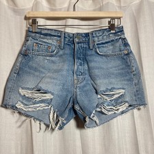 GRLFRND Cindy High Rise Distressed Denim Shorts Light Wash Blue Size 26