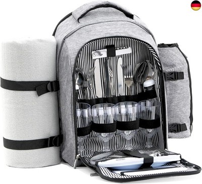 CampFeuer Picknickrucksack 32-teilig | Picknickset für 4 Personen | Grau | mit 
