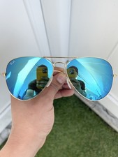 NEW Authentic Ray Ban Classic Large Aviator RB3026 3026 Gold Blue Flash 62/14