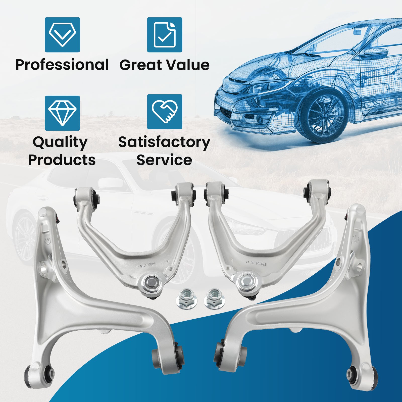 4x Front Upper Lower Control Arms LH RH For Maserati Quattroporte Ghibli 2014-22