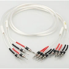 Pair 5N OCC Silver Plated Bi-wire HiFi Loudspeaker Speaker Cable & Banana Plug