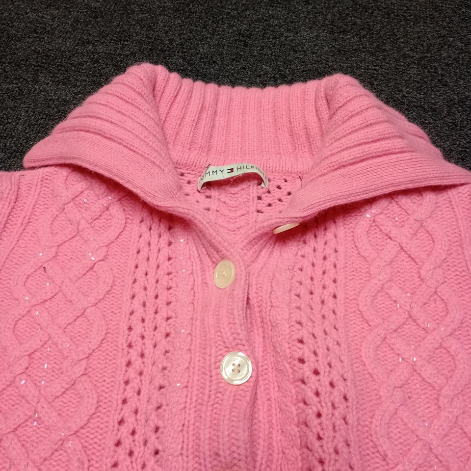 Tommy Hilfiger Lamb Rabbit Wool Cardigan Beaded Sweater Women Medium Pink - Image 2 of 4