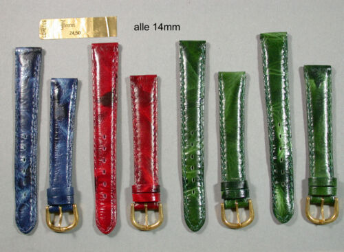 LOT COMTESS Leder Uhrenarmband Blau Grün Rot Meliert 14mm vergold. Schließe 0018 - Bild 1 von 2