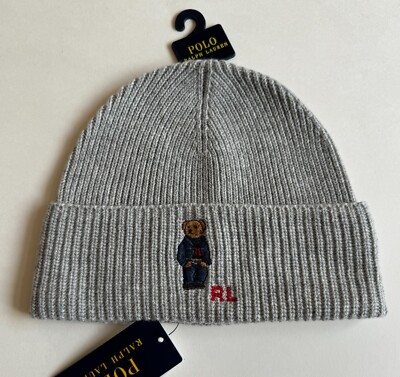 $58 NWT Mens Polo Ralph Lauren Denim Bear Knit Cuff Beanie Ski