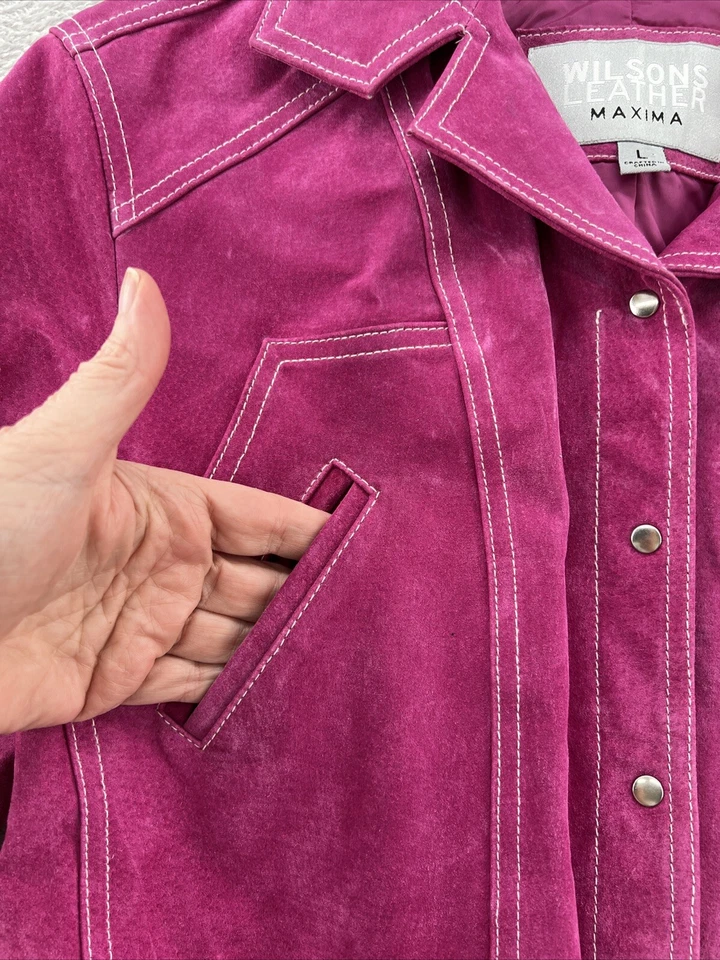 Chaqueta de Cuero Wilsons De Colección Para Mujer Grande Western Rosa Caliente Máxima Gamuza a Presión Foto 2 de 4