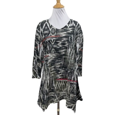 Jess & Jane Top Womens S Small Multi Contrast Cotton Blend Shark Bite Hem Tunic