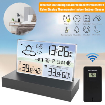 Funk Wetterstation mit Außensensor Hygrometer Thermometer Wecker Uhr Farbdisplay