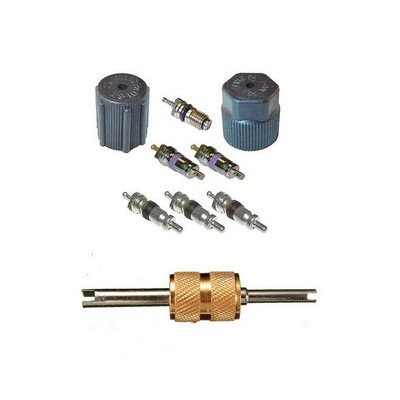 AC System Cap & Valve Service Kit + Schrader Valve Core Remover - Installer Tool