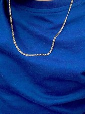 Figaro Chain 14K Yellow Gold for Kids Baby Figaro Two Tone Necklace 18" Cadena