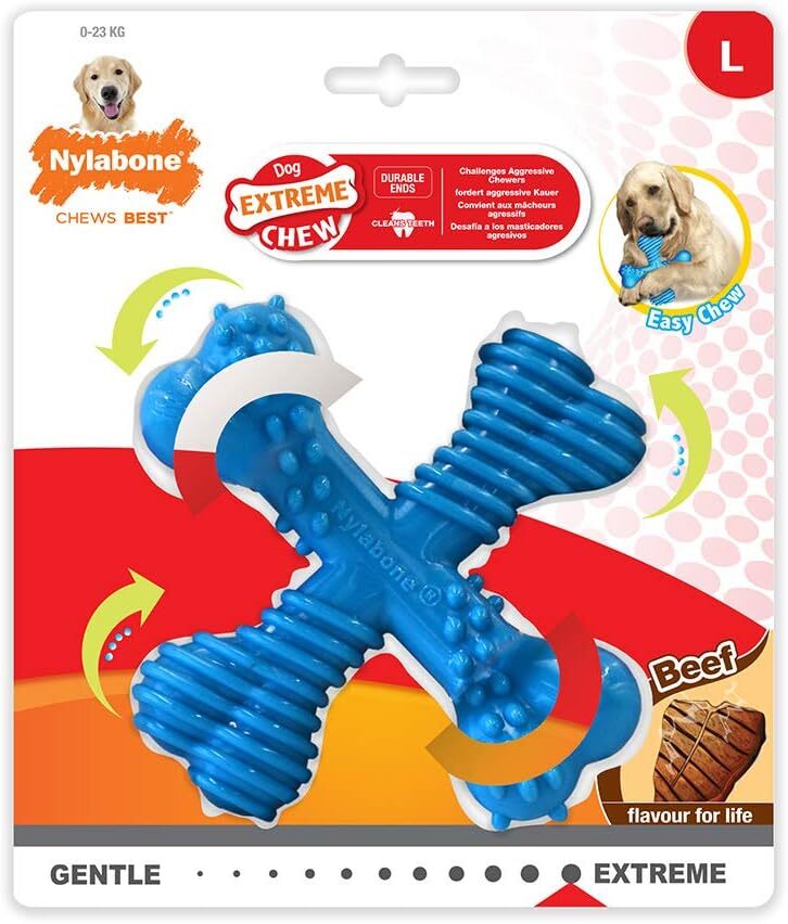 Extreme Tough Dog Chew Toy X-Bone, Durable, Cleans Teeth, Beef Flavour, Large