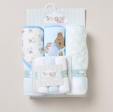 3 x  Hooded Towels & 3 x Wash Cloth Flannel Set Teddy Design Baby Boys Gift Set