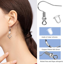 100 PCS/50 Pairs 925 Sterling Silver Earring Hooks Fish Hook Ear Wires French...
