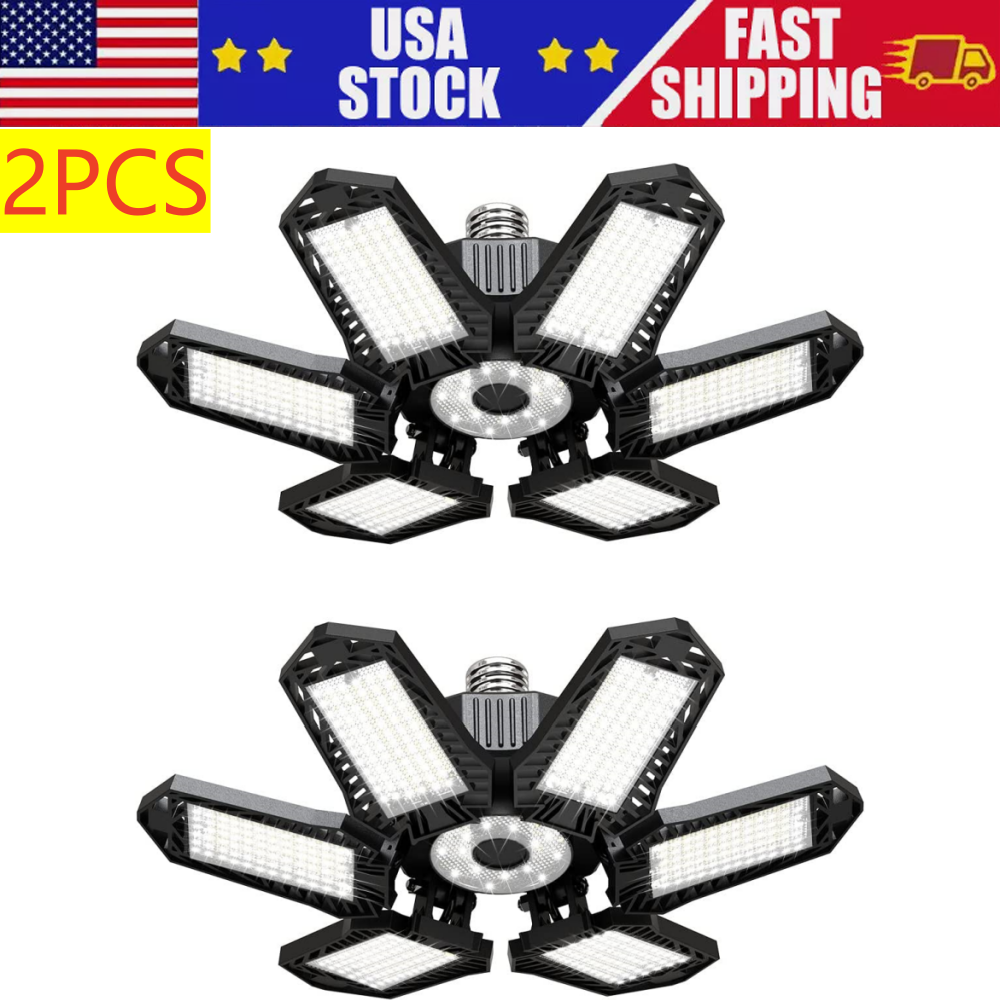 2PCS Garage Lights 100W LED Deformable 100000lm Bulb LED Ceiling Workshop Lamp