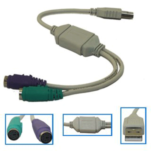 USB to 2x PS/2 Dual Keyboard & Mouse Adapter Cable - PS2 6 Pin Mini Din PC Lead - Picture 1 of 1