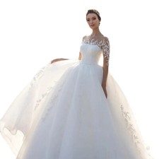 Lady Elegant Bridal Mesh Long Sleeve Embroidered Wedding Dresses