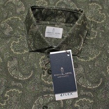 Emanuel Berg NWT Byron Casual Button Down Shirt Size 41 16 M/L in Green Paisley