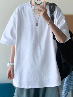 L size Men's Solid Color Pure White Versatile Loose Inner Short Sleeve T-Shirt
