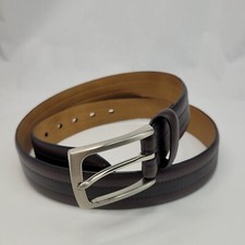 Men's Silver Buckle Belt Dark Brown-Black Size 34-39 Length 43 inches