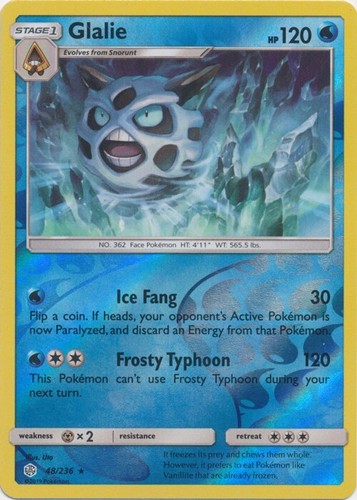 Reverse Holo Glalie 48/236 Rare Cosmic Eclipse Pokemon TCG