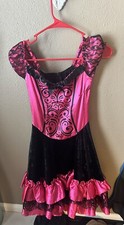 Girls  Spanish Flamenco Silky Pink  Black velvet  Lace Dance costume