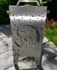 Collapsible Wolf Themed firepit with handles - easy to assemble, easy to store.