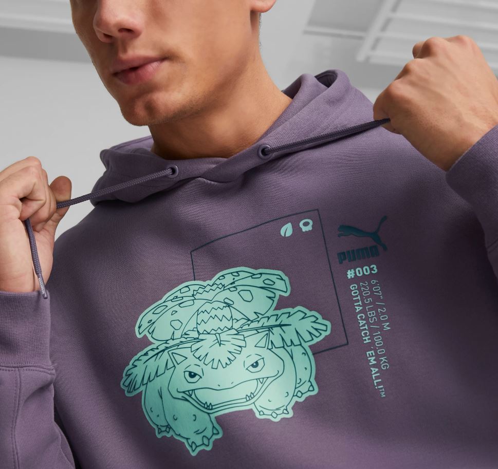 PUMA x POKEMON Collaboration Hoodie Menu0026#039;s Venusaur Purple Charcoal  Size XS-XL | eBay