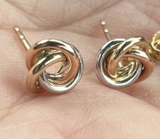 Italian Pure Solid 14k Tri-Color Gold Triple Eternity Love Knot Stud Earrings