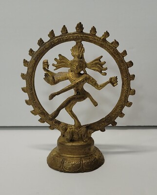 Dancing Shiva Idol-Indian Lord Nataraja Vintage 4'' Brass Religious Sculpture