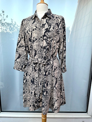 NEU Dorothy Perkins Kleid Gr 44 Schlangen Animal Hemdblusenkleid Beige schwarz
