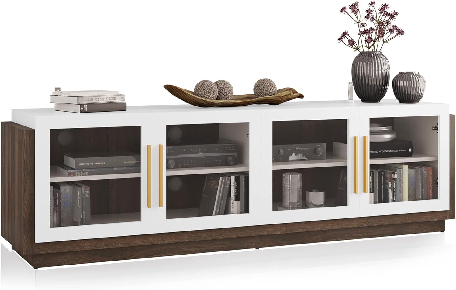 70" TV Stand for Tvs up to 75", Modern Entertainment Center with Glass Door & Sh