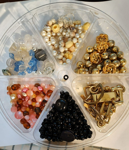 Lot of Beads Buttons Buckles Pearlized Stones & Faux Gems For Crafting & Jewelry