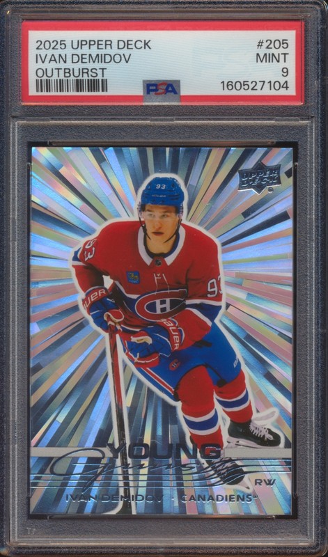 2025 UPPER DECK IVAN DEMIDOV #205 OUTBURST YOUNG GUNS ROOKIE PSA 9!