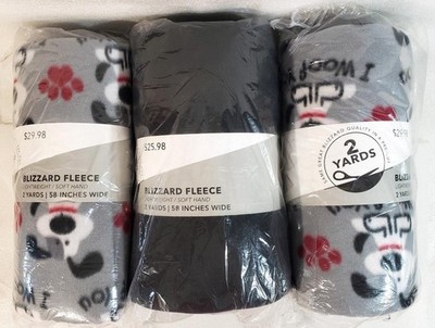 Bulk Lot (2) ''I WOOF YOU'' (1) Solid Black Blizzard Fleece 2 Yard Rolls 58'' Wide