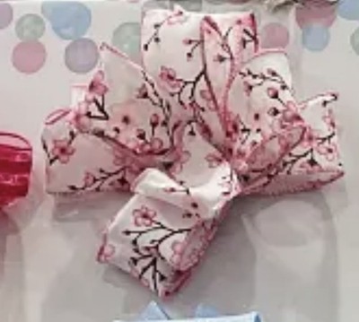 Neu VOLLE ROLLE 45m Band Rosa Blumen Babyparty Basteln Geschenkpapier Schleife Weihnachten