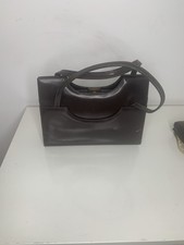 Dofan France Vintage Dual Handle Dark Brown Leather Handbag Purse Shoulder Bag