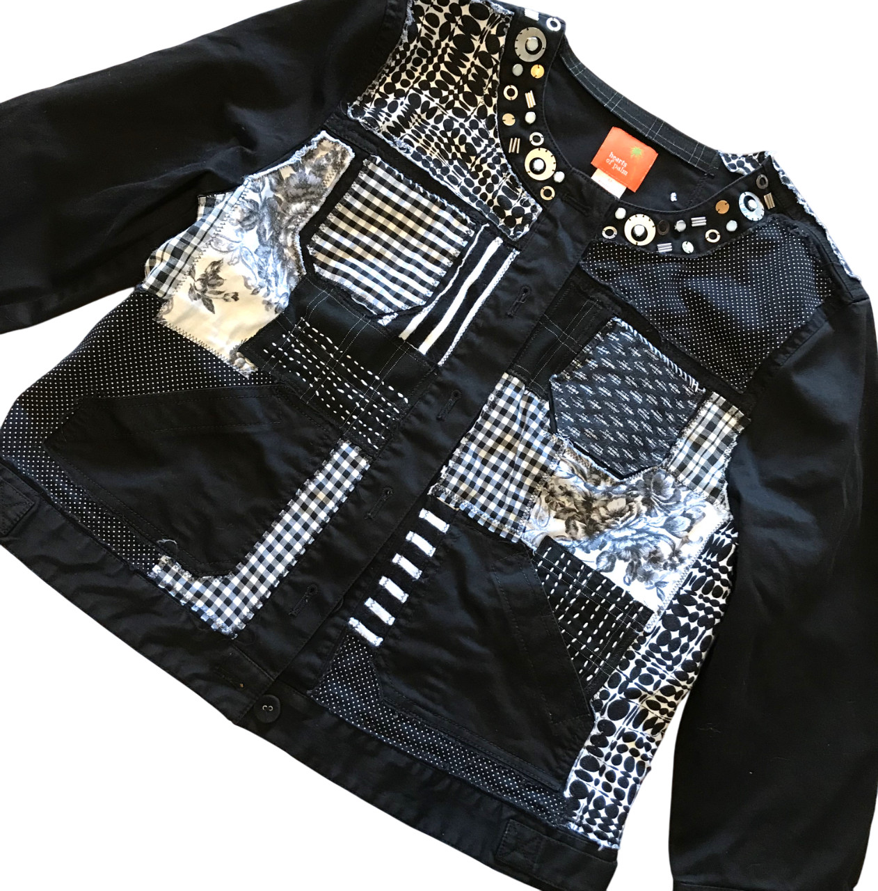 Boho Patchwork Jacket: Upcycled Sashiko Black Whi… - image 3