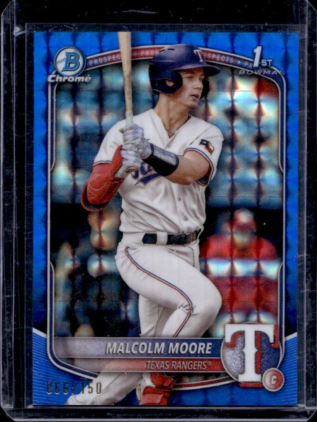 2025 Bowman Malcolm Moore Chrome Blue Geometric Refractor 1st Prospect #66/150