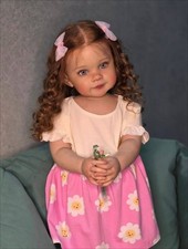 30in Realistic Reborn Baby Doll Toddler Girl Rooted Curly Hair Handmade Toy Gift