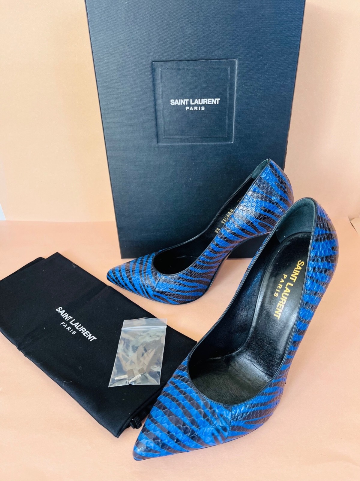 Rare SAINT LAURENT Blue Python-Embossed Zebra Pri… - image 2