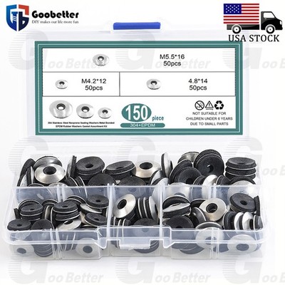150Pcs Stainless Steel EPDM Bonded Sealing Rubber Washers Assortment #8 #10 #12