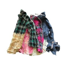 Lot of 3 Flannel Shirt Plaid Girls Button Up Upcycled Denim 4/5 6 6X Osh Kosh