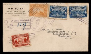 DR WHO 1941 HONDURAS REGISTERED LA CEIBA TO HONDURAS M87053