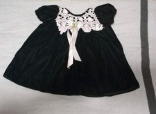 Vintage 1990s Baby Girls Green Velvet Dress 18 Months Made In Usa