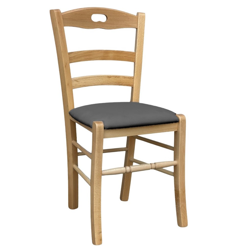 Chaise En Bois Loris Naturel Avec Assise Rembourrée En Écaille