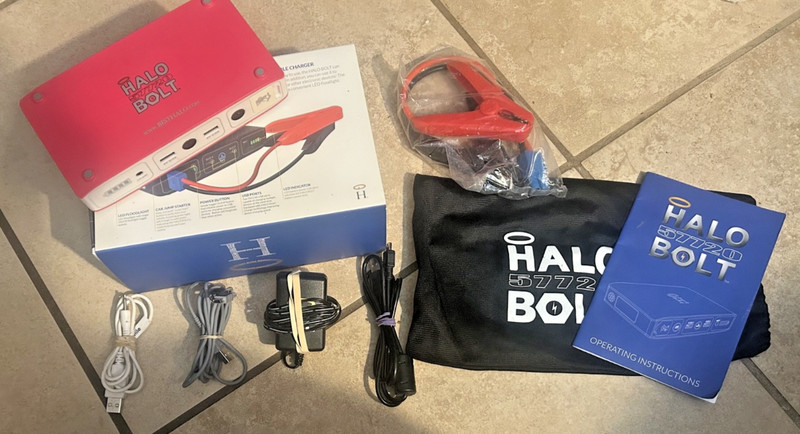Halo Bolt 57720 COMPLETE : charger, cords, box, instructions,  quick start, bag