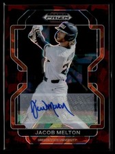 2022 Prizm Draft #PDP64 Jacob Melton Base Autograph Burgundy Cracked Ice #/12