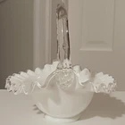 Vintage MCM Fenton Milk Glass White Silvercrest Basket Ruffled