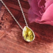 Pendentif Saphir Jaune Ceylan AAA Flawless, Argent Sterling 925, 12x8 MM Poire