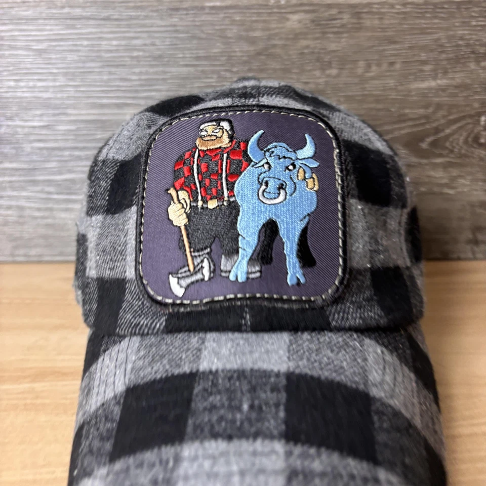 Chapéu Paul Bunyan alça traseira cinza preto xadrez bordado flanela masculino - Imagem 2 de 4