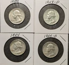 (2) 1964 & (2) 1964-D Washington Quarters - 90% Silver-4 coins total